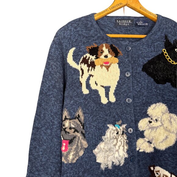 Vintage Dog Sweater, Eclectic 90s Knit Cardigan, Maximalist Cute Dog Cardigan - Picture 2 of 8